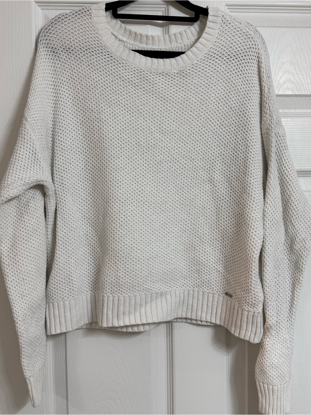Hollister White Crewneck Textured Knit Sweater